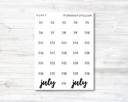 July Calendar Date Stickers (B074-7)