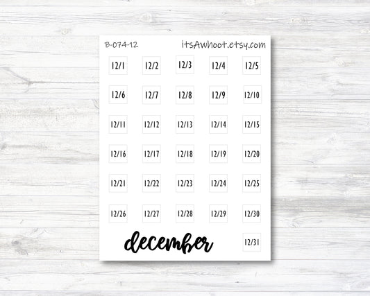 December Calendar Date Stickers (B074-12)