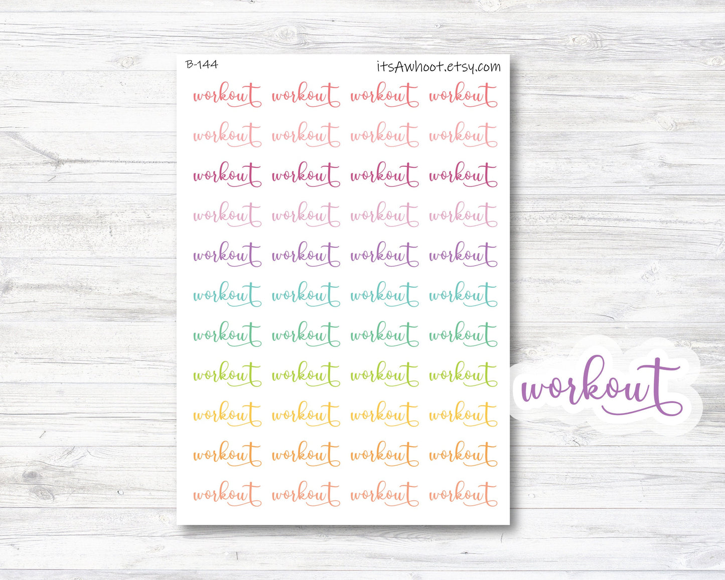 Workout Planner Stickers, Workout Script Stickers - Rainbow & Black (B144)