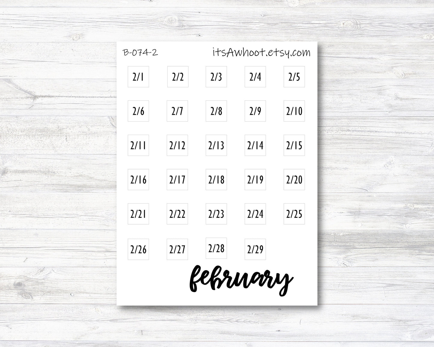 February Calendar Date Stickers (B074-2)