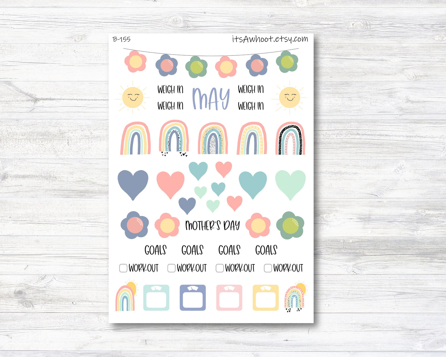 May Spring Mother's Day Stickers, Weight Loss Planner Clipart (B155-May2)