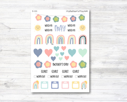 May Spring Mother's Day Stickers, Weight Loss Planner Clipart (B155-May2)