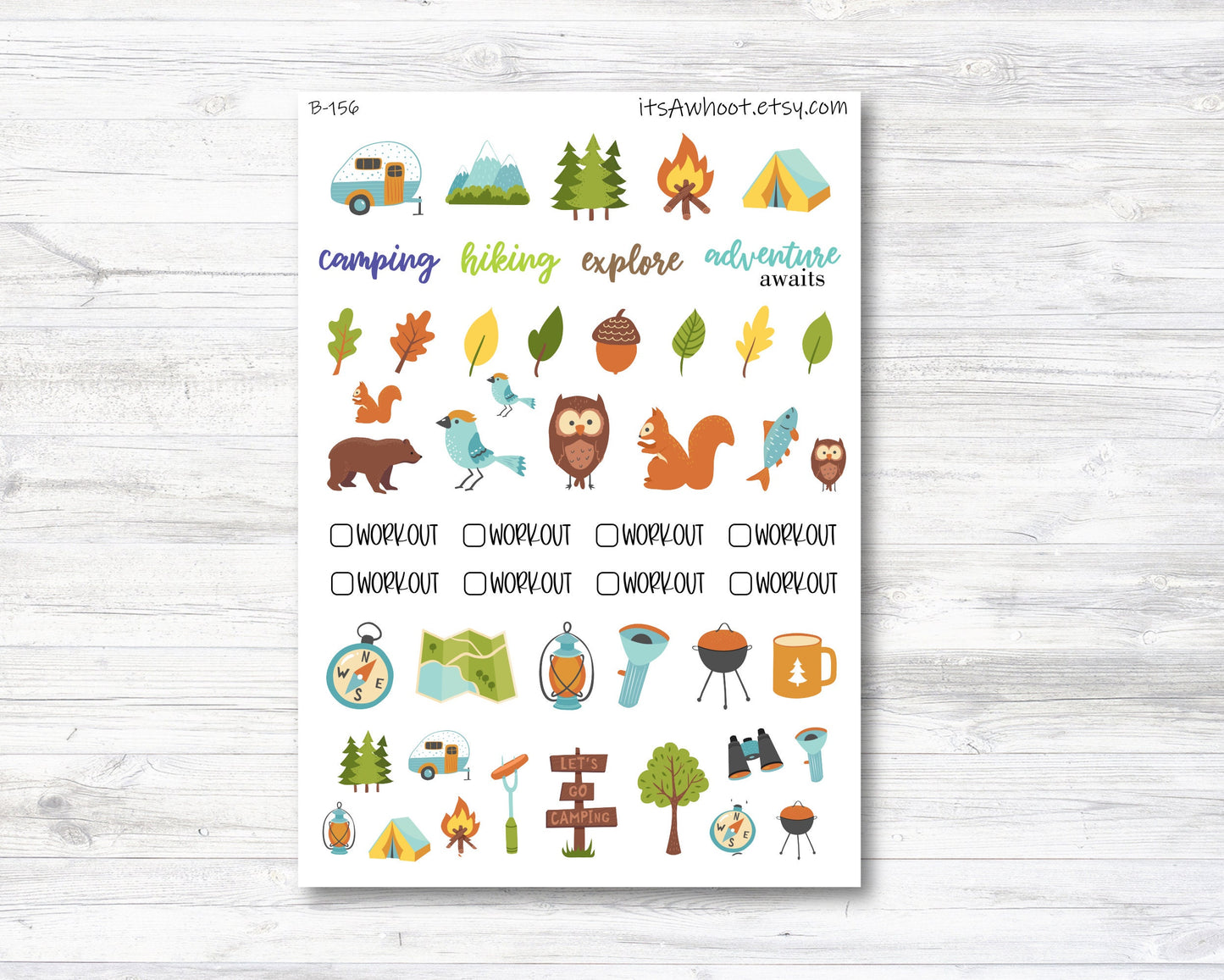 Camping Kit, Outdoors, Weight Loss Planner Stickers (B156)