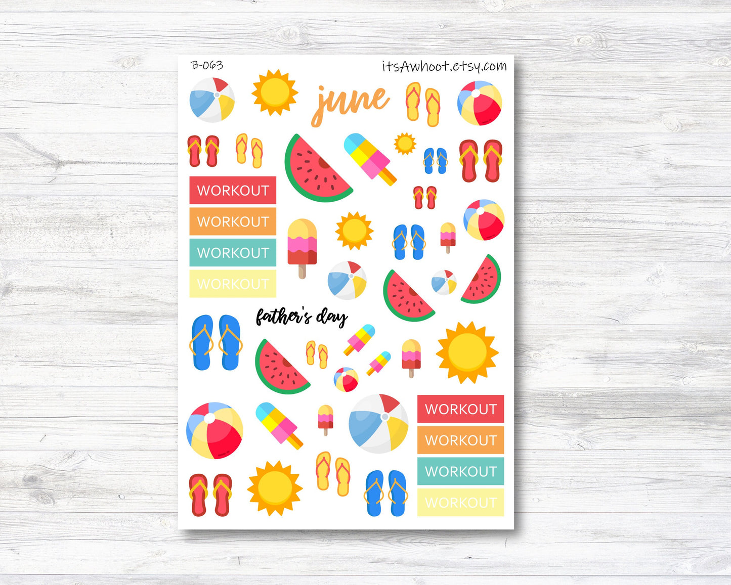 June Kit, Summer, Weight Loss Planner Stickers (B063)