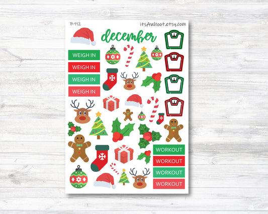 December Christmas Stickers, Weight Loss Planner Clipart (B112)