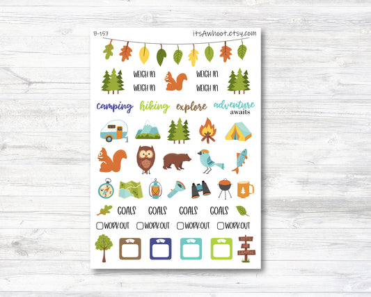 Camping Outdoors Stickers, Weight Loss Planner Clipart (B157)