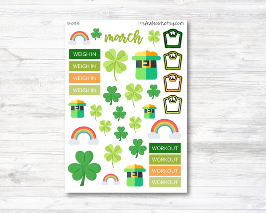 St. Patrick's Day March Stickers, Weight Loss Planner Clipart (B033)