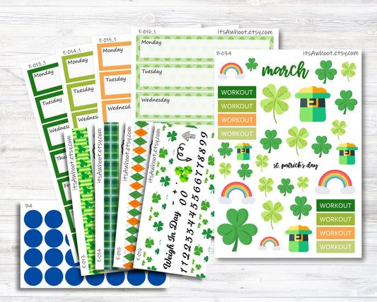 March Kit, St. Patrick's Day, Weight Loss Planner Stickers (B034)