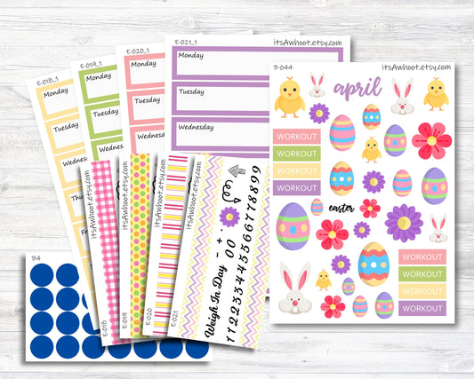 April Kit, Easter, Weight Loss Planner Stickers (B044)
