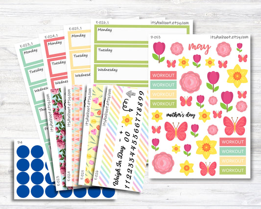 May Kit, Spring, Weight Loss Planner Stickers (B053)