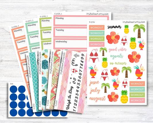 Summer Tropical Kit, Weight Loss Planner Stickers (B076)