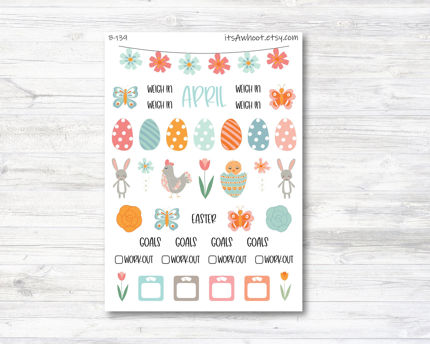 April Easter Stickers, Weight Loss Planner Clipart (B139-April2)