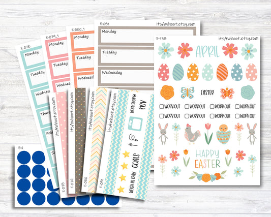 April Kit, Easter, Weight Loss Planner Stickers (B138-April2)