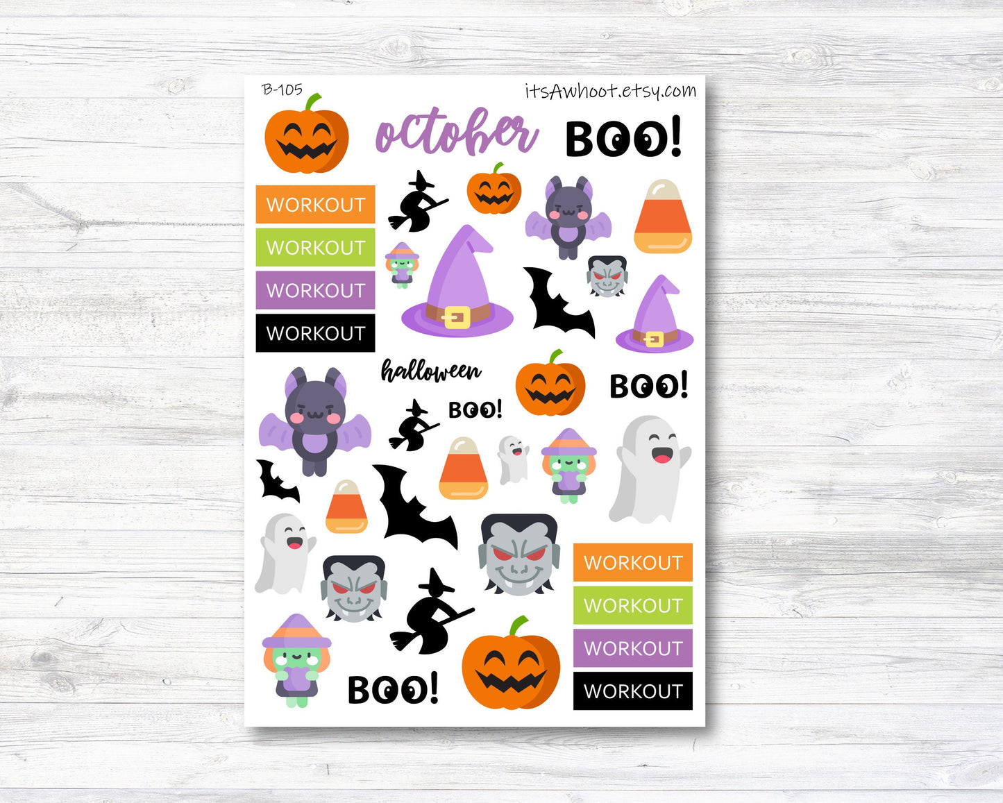 October Kit, Halloween, Weight Loss Planner Stickers (B105)