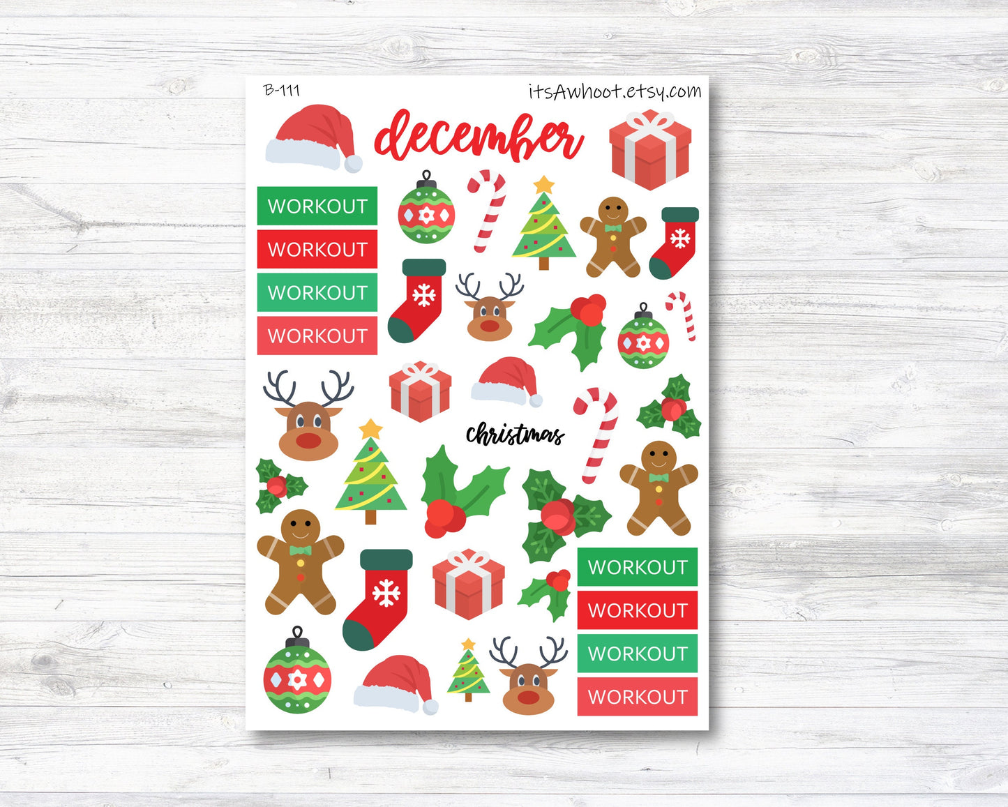 December Kit, Christmas, Weight Loss Planner Stickers (B111)