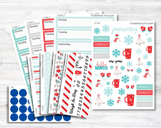 January Kit, Winter Snow, Weight Loss Planner Stickers (B120)