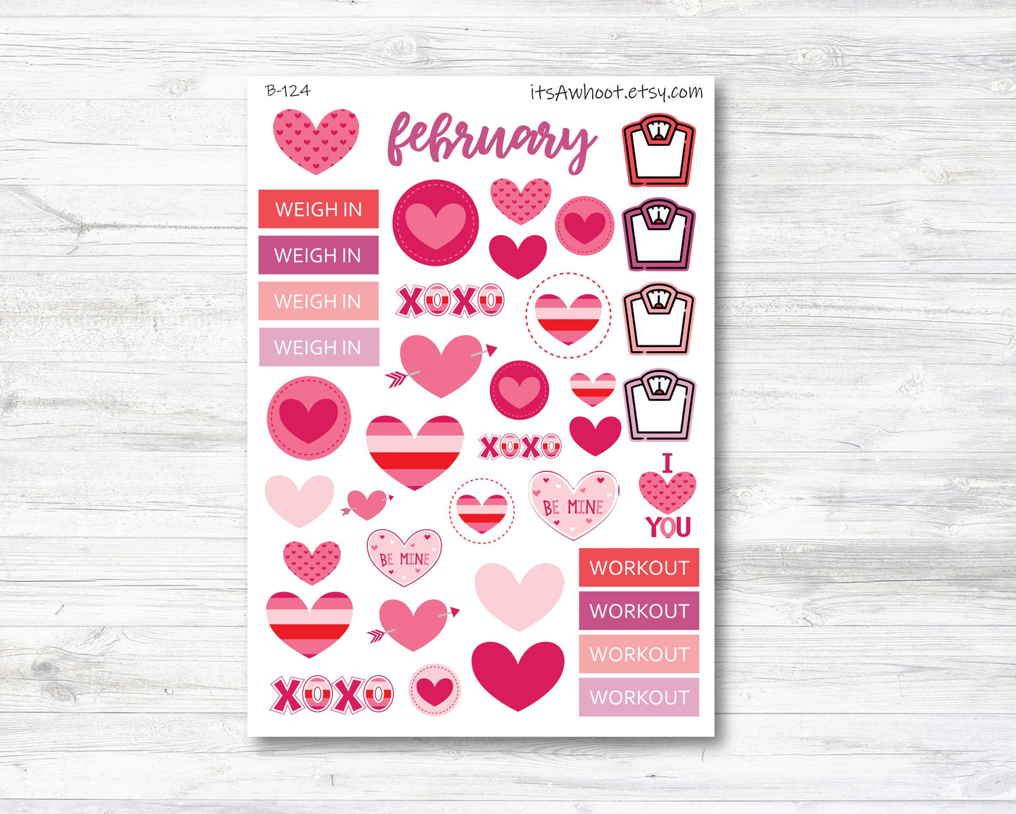 February Valentine's Day Stickers, Weight Loss Planner Clipart (B124)