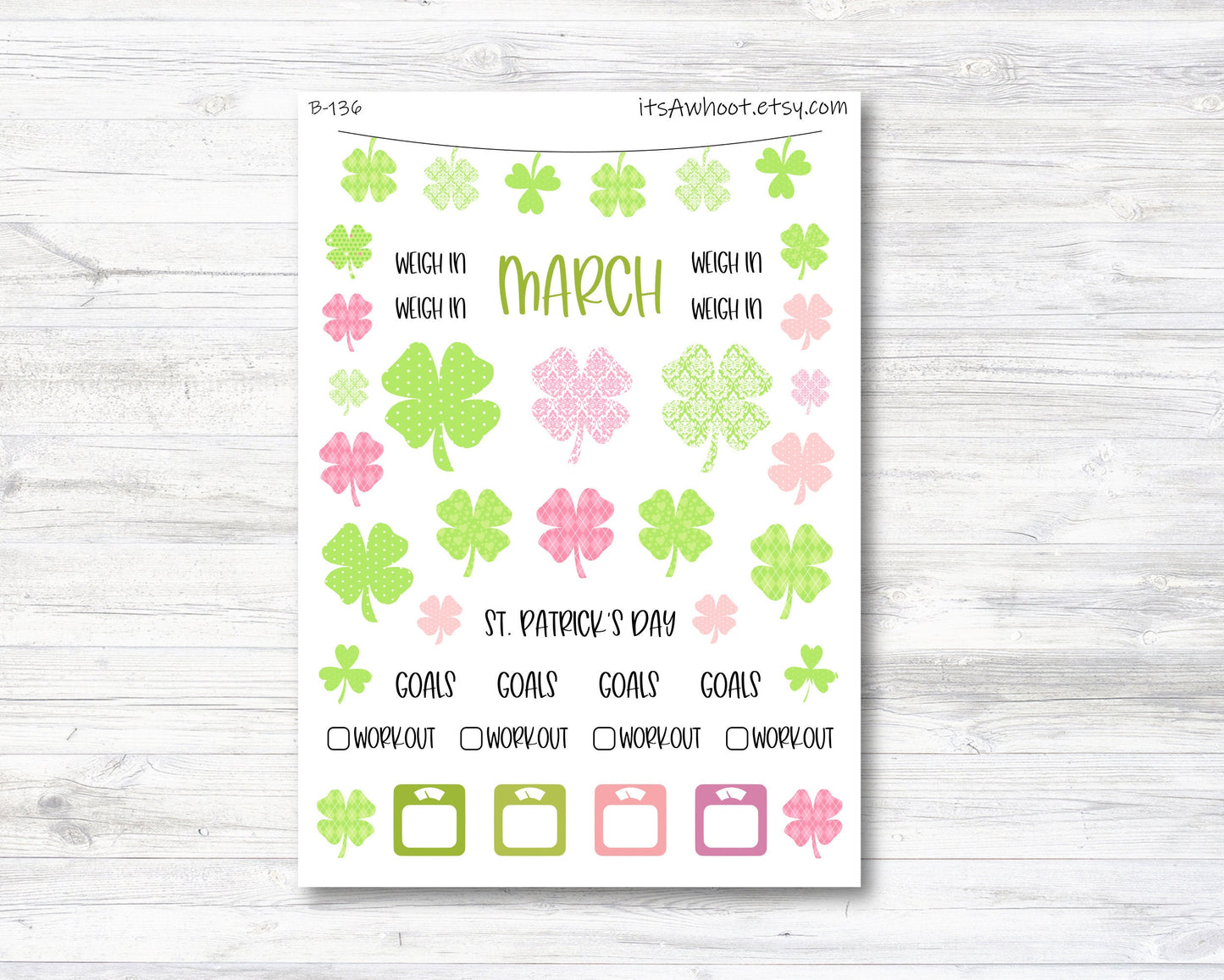 March St. Patrick's Day Stickers, Weight Loss Planner Clipart (B136-March2)