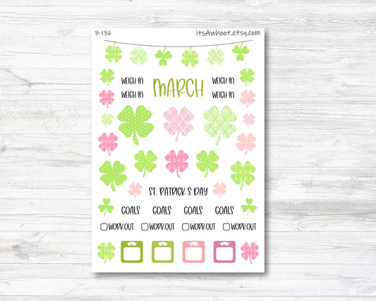 March St. Patrick's Day Stickers, Weight Loss Planner Clipart (B136-March2)