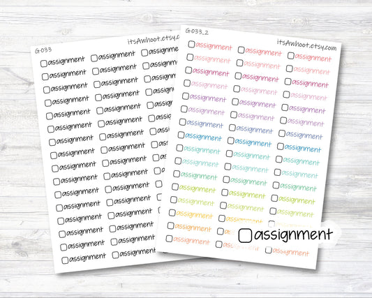 Assignment Stickers with Checkbox Planner Stickers  (G033)