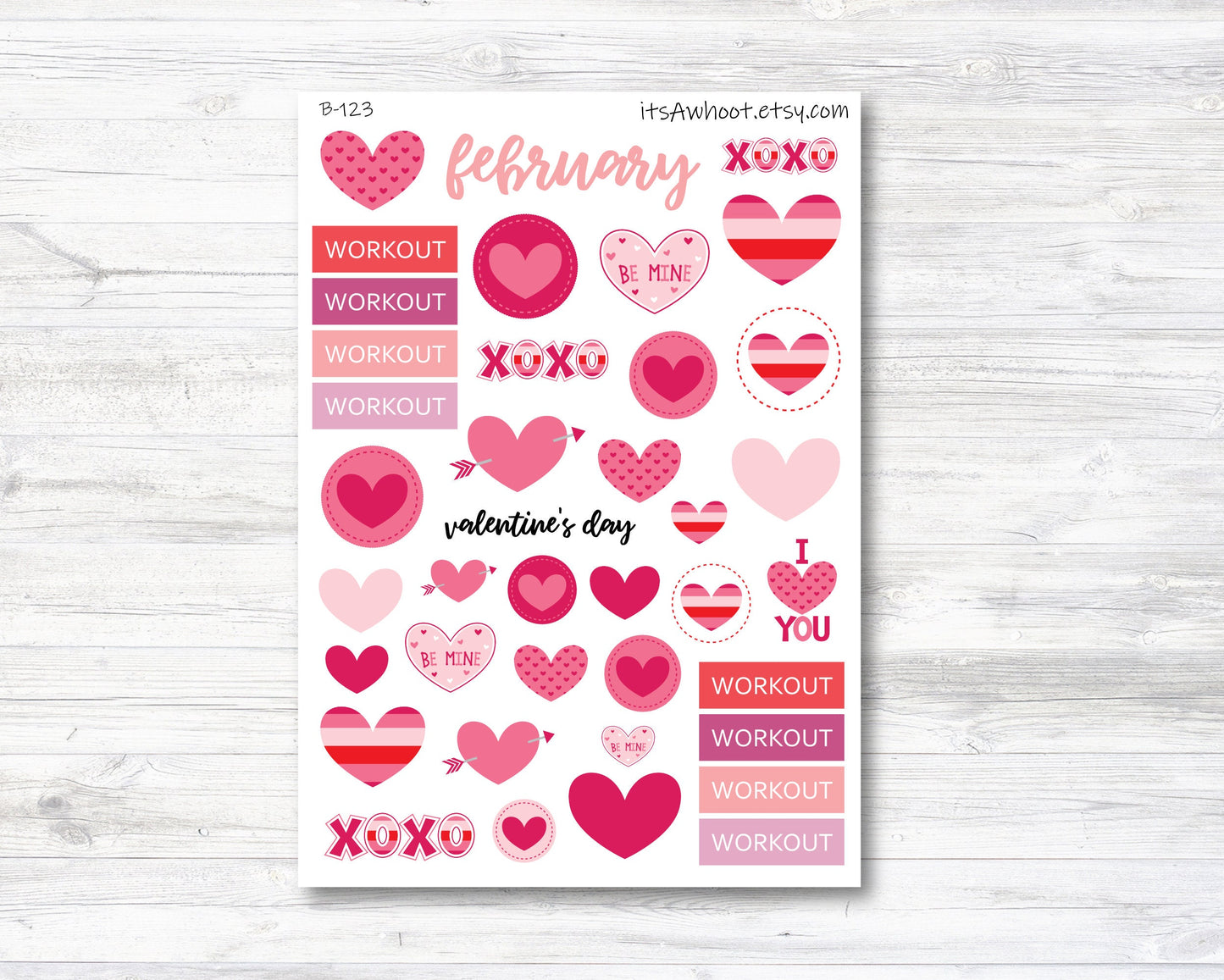 February Kit, Valentine's Day, Weight Loss Planner Stickers (B123)