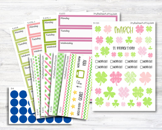 March Kit, St. Patrick's Day, Weight Loss Planner Stickers (B135-March2)