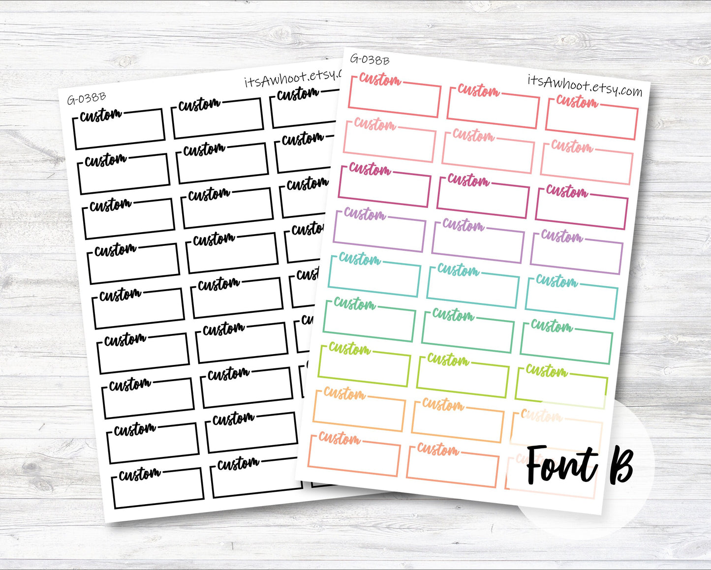 Personalized Script Box Label Planner Stickers with Your Custom Text - SOLID LINE - .6" Tall (G038)