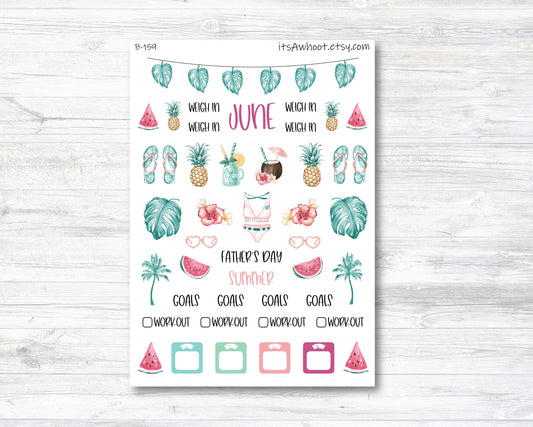 June Summer Father's Day Stickers, Weight Loss Planner Clipart (B159-June2)