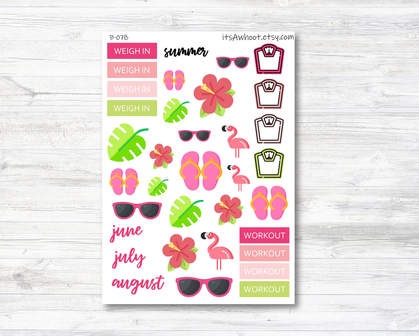 Summer Stickers, Weight Loss Planner Clipart (B078)