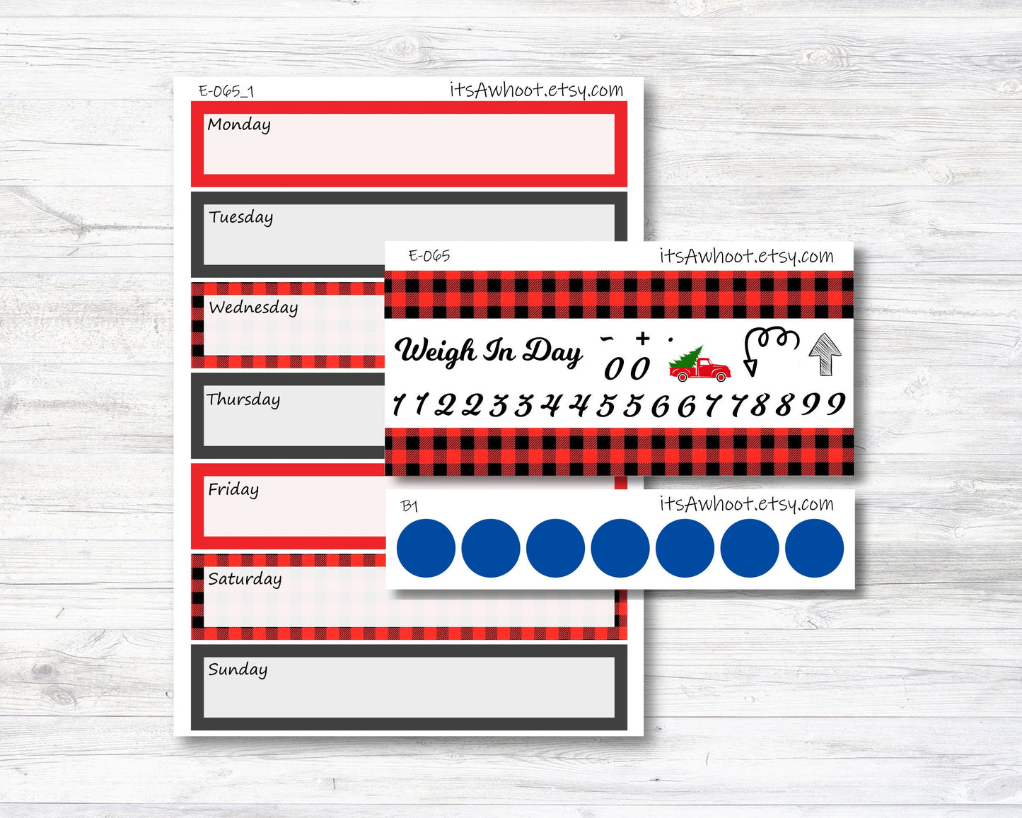 Buffalo Plaid Kit, Weight Loss Planner Stickers  (E065)