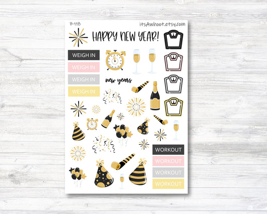 New Years Stickers, Weight Loss Planner Clipart (B118)