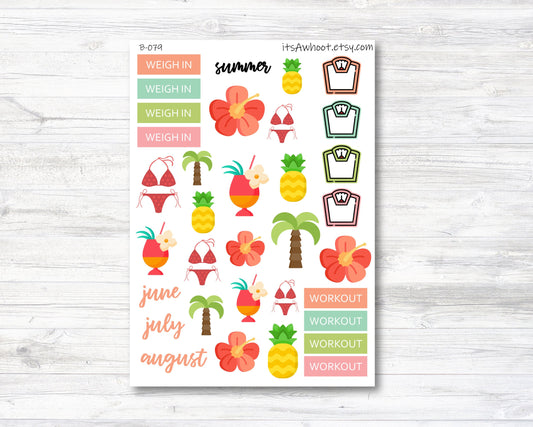 Summer Tropical Stickers, Weight Loss Planner Clipart (B079)