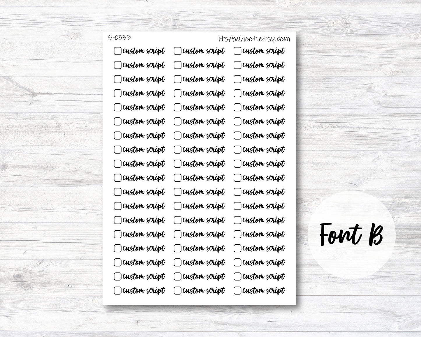 Personalized Script with Checkbox Planner Stickers with Your Custom Text - CHECK BOX (G053)