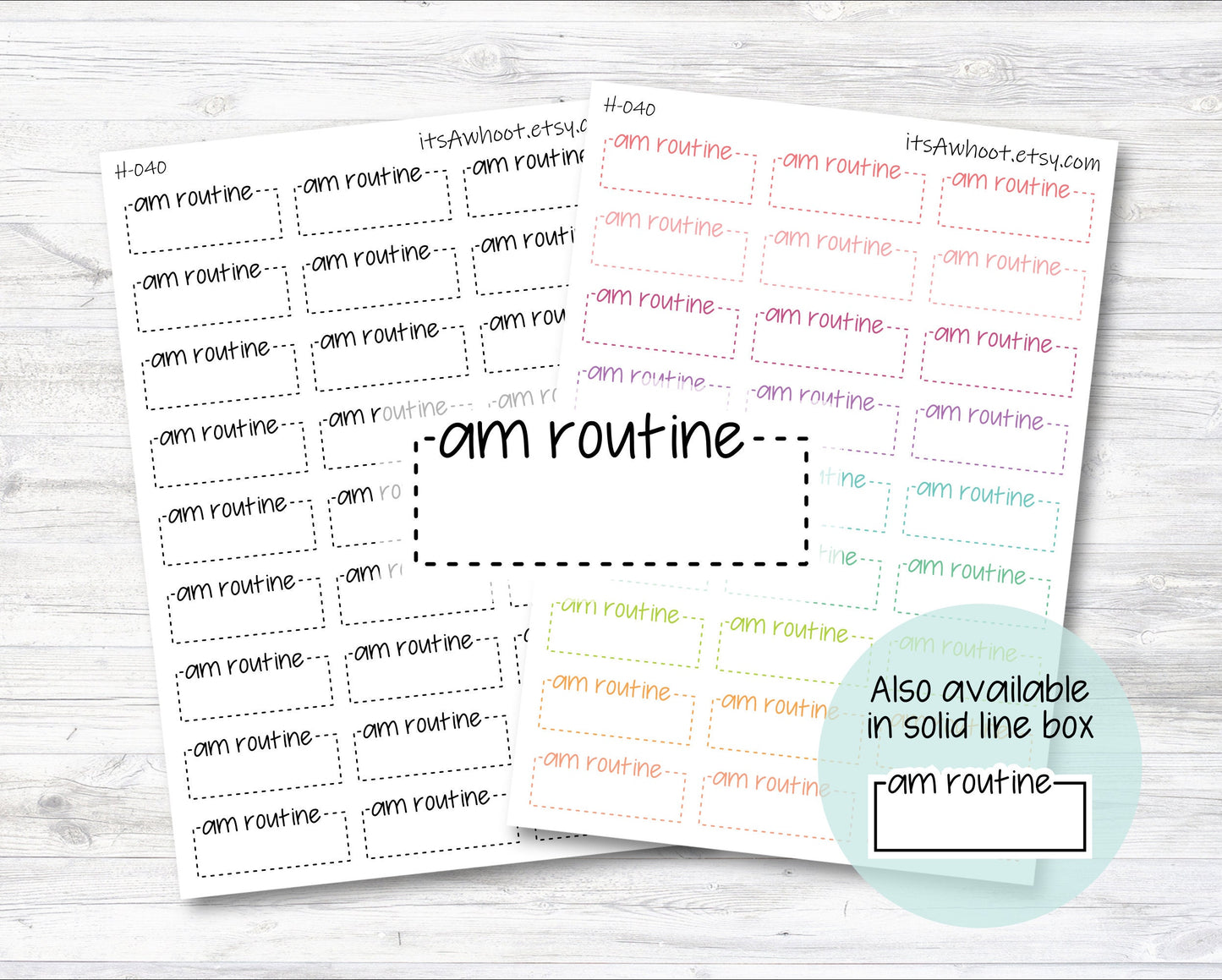 AM ROUTINE Quarter Box Label Planner Stickers - Dash or Solid (H040)
