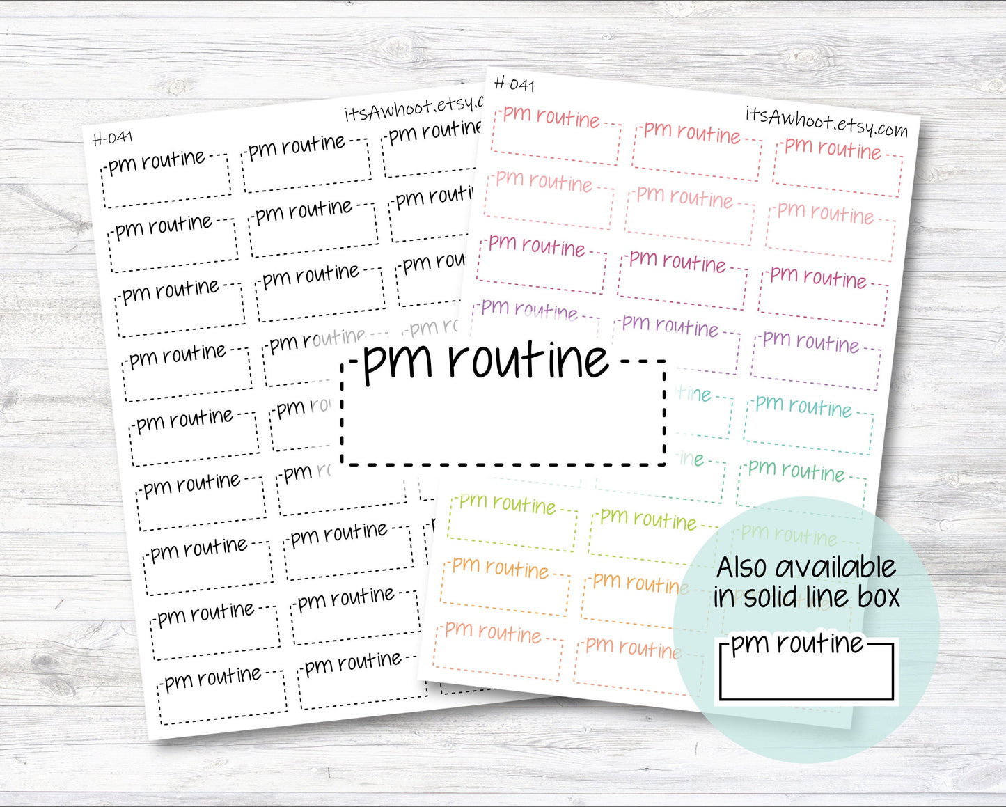 PM ROUTINE Quarter Box Label Planner Stickers - Dash or Solid (H041)