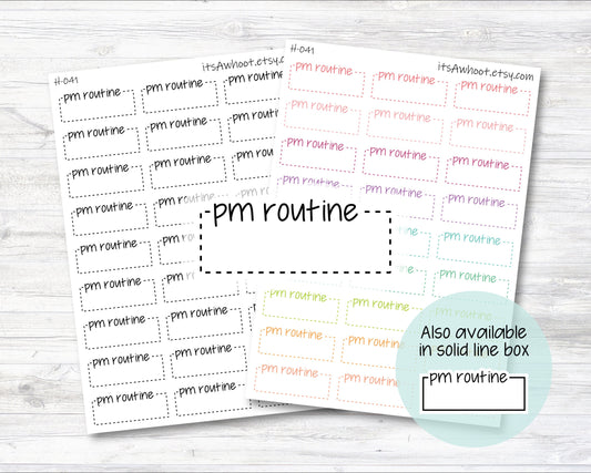 PM ROUTINE Quarter Box Label Planner Stickers - Dash or Solid (H041)
