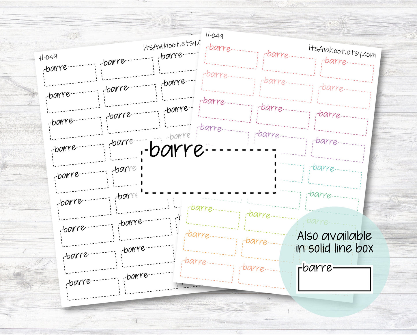 BARRE Quarter Box Label Planner Stickers - Dash or Solid (H049)