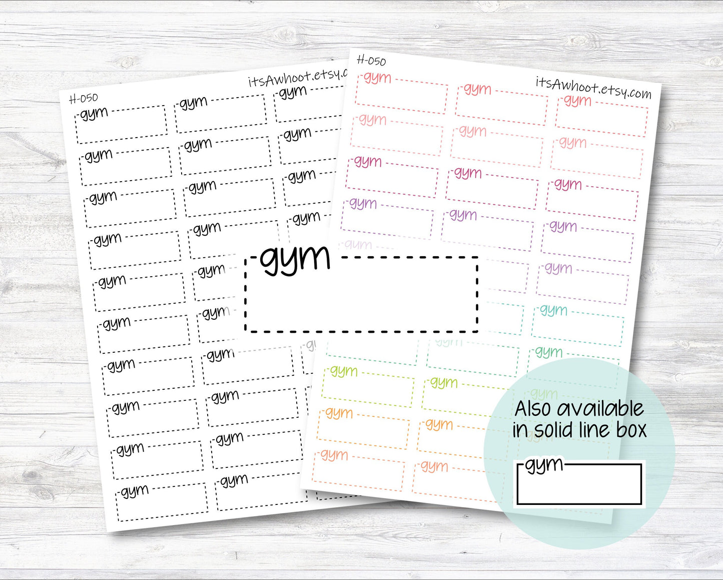 GYM Quarter Box Label Planner Stickers, Gym Stickers - Dash or Solid (H050)