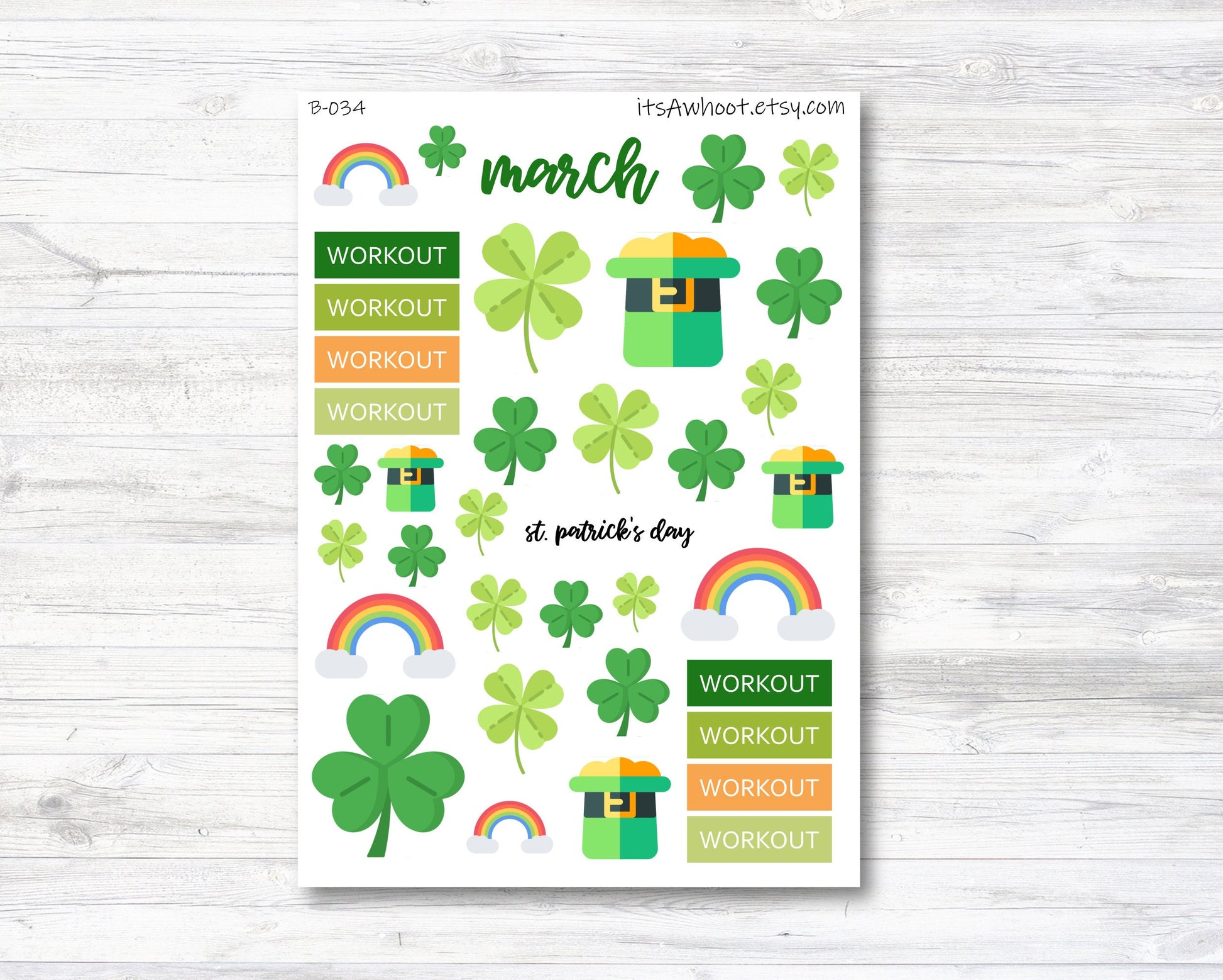 March Kit, St. Patrick's Day, Weight Loss Planner Stickers (B034)