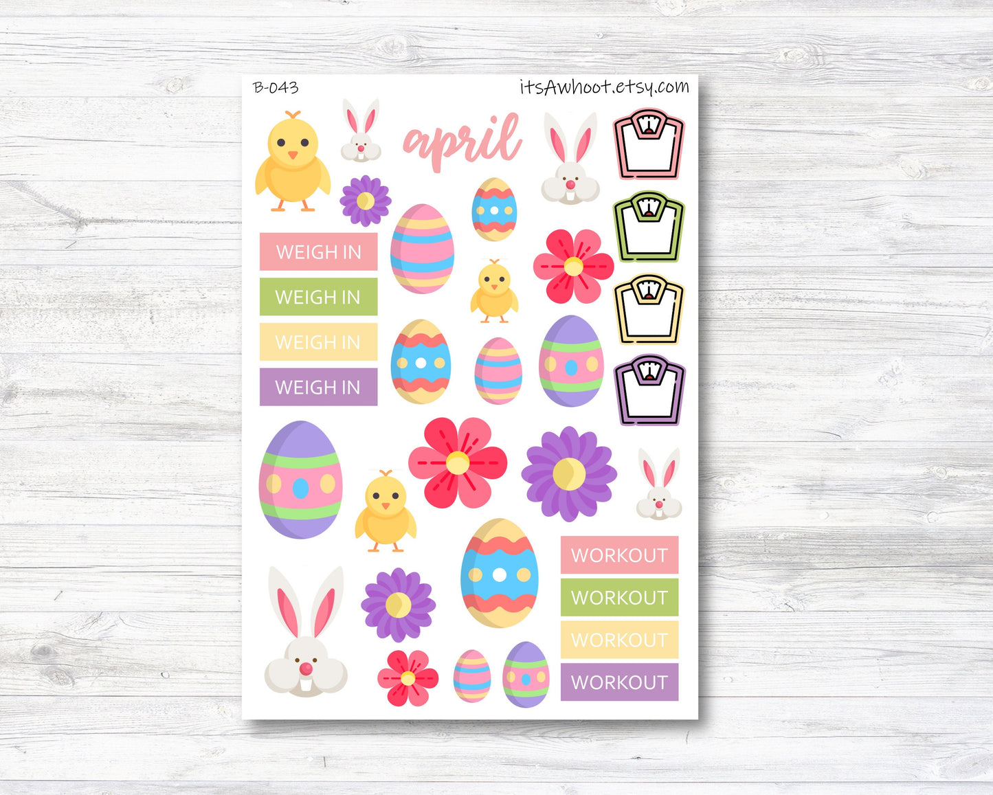 April / Easter Stickers, Weight Loss Planner Clipart (B043)