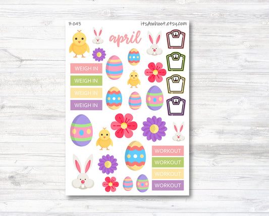 April / Easter Stickers, Weight Loss Planner Clipart (B043)