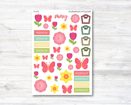 May Spring Stickers, Weight Loss Planner Clipart (B052)