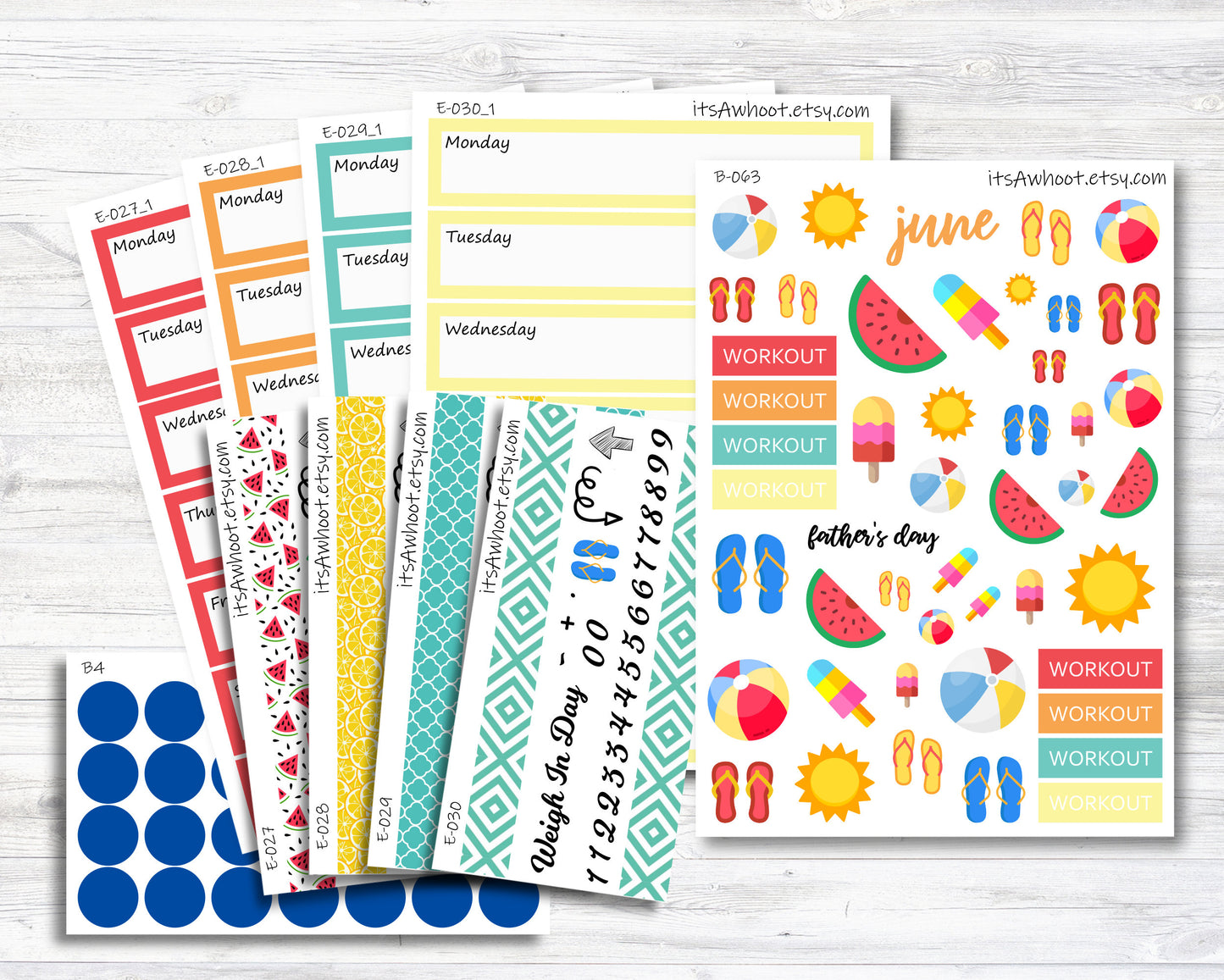 June Kit, Summer, Weight Loss Planner Stickers (B063)