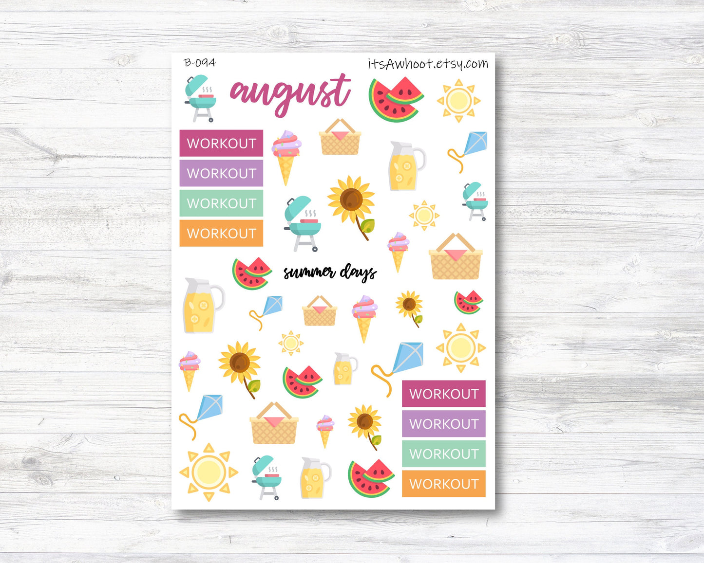 August Kit, Summer, Weight Loss Planner Stickers (B094)