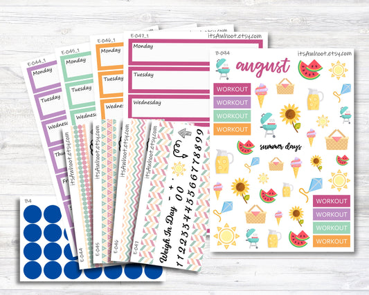 August Kit, Summer, Weight Loss Planner Stickers (B094)