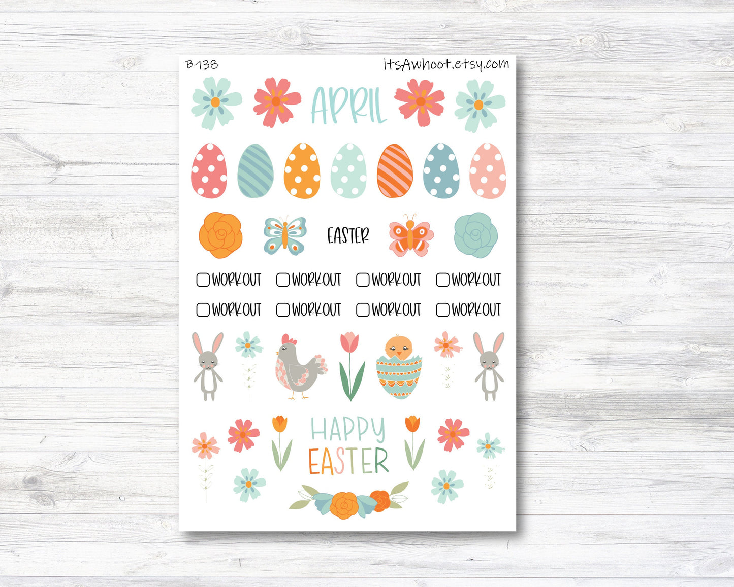 April Kit, Easter, Weight Loss Planner Stickers (B138-April2)