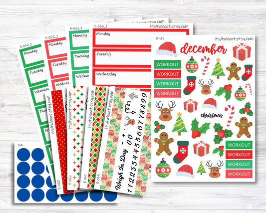 December Kit, Christmas, Weight Loss Planner Stickers (B111)