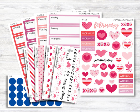 February Kit, Valentine's Day, Weight Loss Planner Stickers (B123)