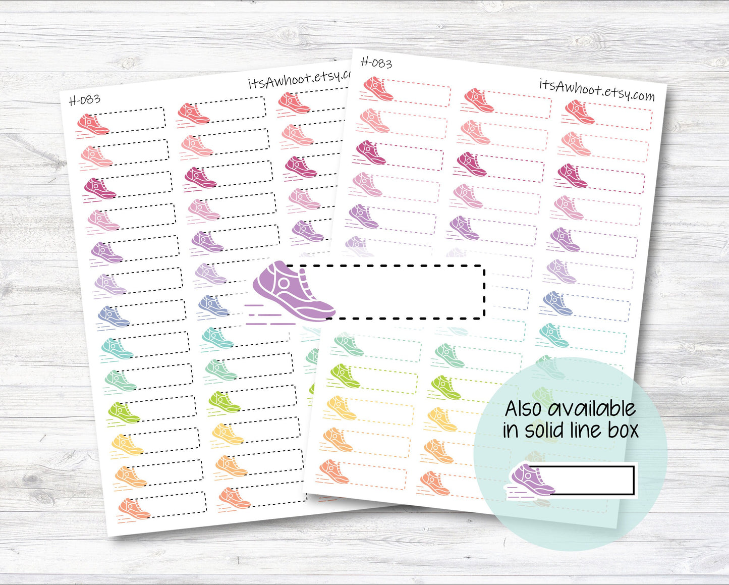 Run / Shoe Quarter Box Label Planner Stickers, Running Stickers, Shoe Stickers, Walking Stickers - Dash or Solid (H083)