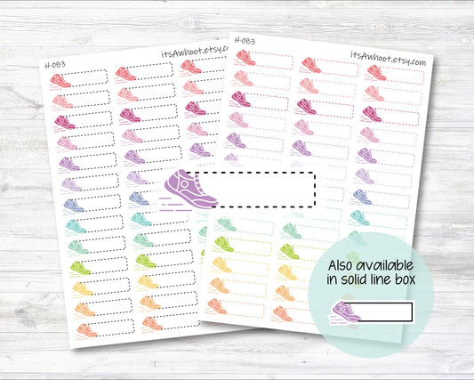 Run / Shoe Quarter Box Label Planner Stickers, Running Stickers, Shoe Stickers, Walking Stickers - Dash or Solid (H083)